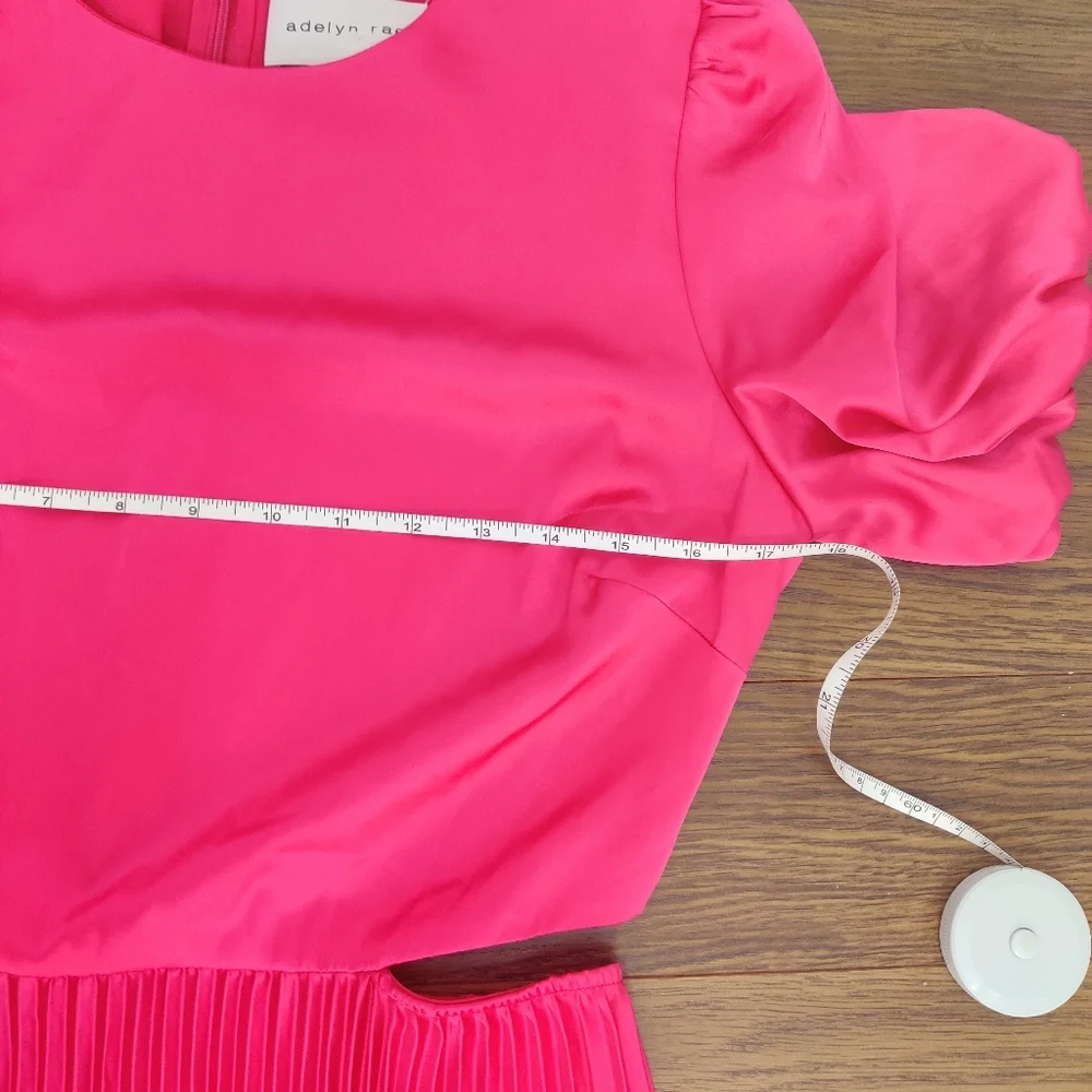 *Adelyn Rae Vibrant Pink Cutout Pleated Satin Dress Balloon Sleeve Size M - Picture 10 of 12
